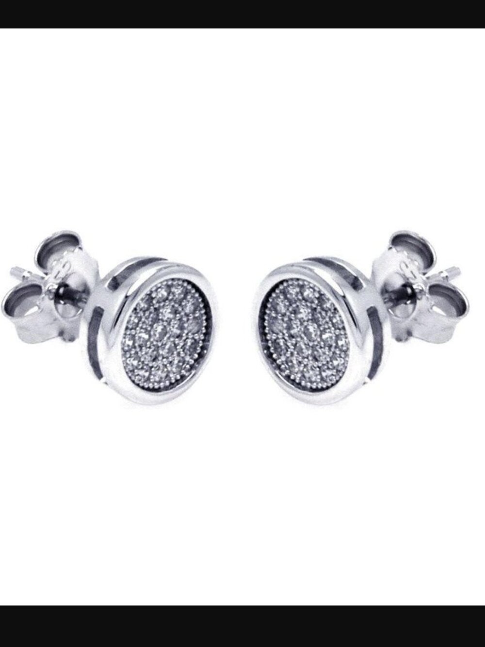 Sterling Silver 925 Rhodium Plated Micro Pave Clear Round CZ Stud Earrings